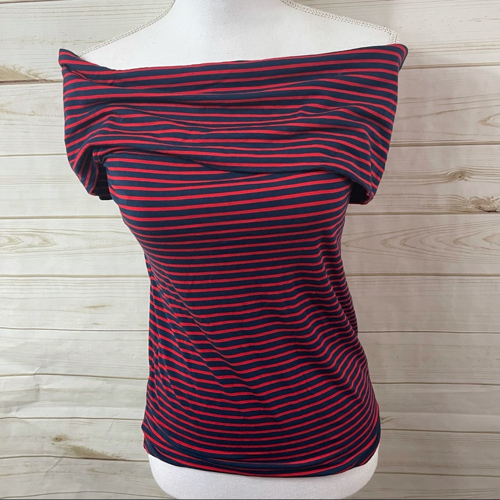 Lauren Ralph Lauren Red Navy Striped Off Shoulder top